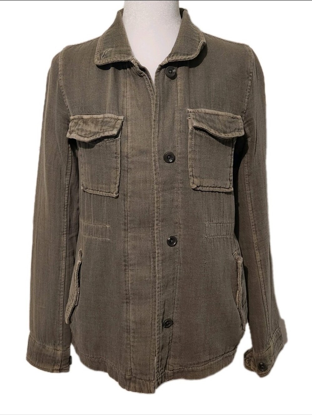 James Perse Size 0 Mixed Media Green Chore Jacket Coat Utility Shirt Military XS